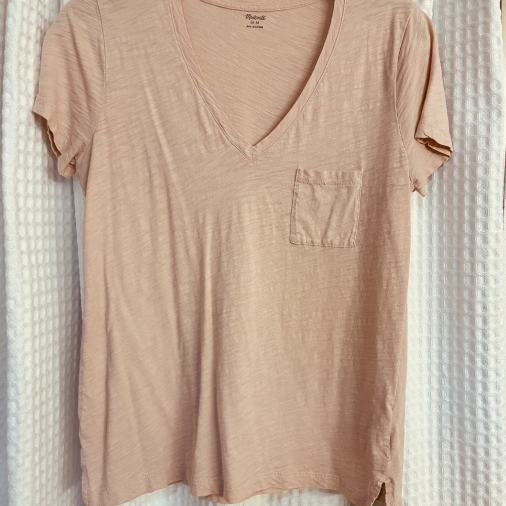 Madewell Whisper Cotton V-Neck Pocket Tee Light Pink Size Medium